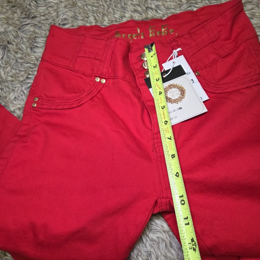 AngelaBeBe Y2K Red Skinny Jeans High Rise Stretch Womens Size 13 NWT - Picture 5 of 14